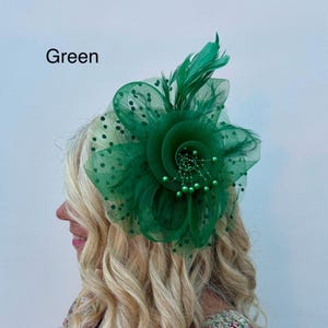 Elegant Feather / Net Fascinator - Green - Etsy display picture 3