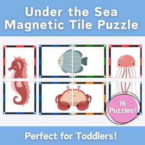 Utskrivbart magnetiskt pussel med havet. Aktivitet för småbarn under havet. Pedagogiska resurser för småbarn, förskola och Montessori. Magnatile Play.