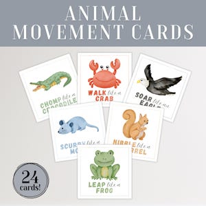 Animal Movement Cards for Kids. Printable Toddler, Preschool Activity. Gross Motor Action Play. Homeschool, Montessori Educational Resources