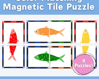 Magnetic Tile Color Matching Printable Puzzle. Educational Colorful Fish Activity. Toddler, Preschool, Montessori Resource. Magnatile Play.