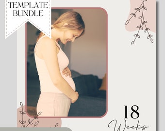 Baby Bump Boho Template Bundle, Customizable Bumpdate Pics, Weekly & Monthly Pregnancy Milestones, BONUS Birth and Pregnancy Announcement