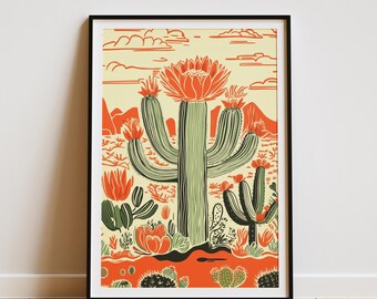 Lebendiger mexikanischer Kaktus Kunstdruck, Wüsten Blumen Dekor Latein