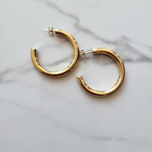 18k gold plated thick medium hoop earrings ladies jewelry, tarnish free jewellery gift