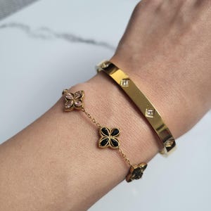 18K Gold Plated Diamond Square Lucky Cuff Bracelet Tarnish Free Jewelry Gift for Her Girlfriend Pressent Charm Bangle Christmas Gift Jewelry