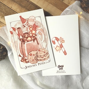 Cartes de voeux aquarelle, enfant et chocolat chaud