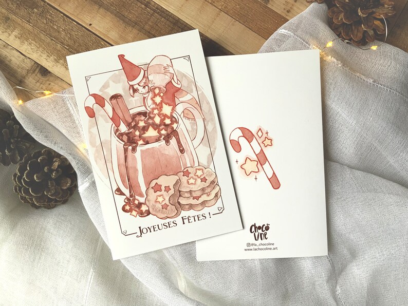 Cartes de voeux aquarelle, enfant et chocolat chaud