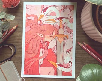 Print Illustration warrior with herons