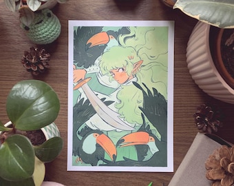 Print Illustration warrior with toucans