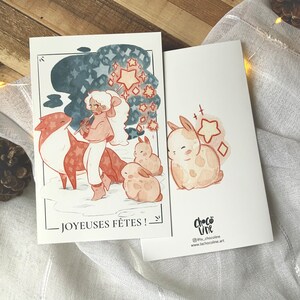 Cartes de voeux aquarelle, enfant, renard et lapins