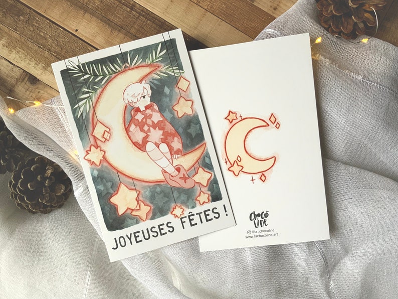 Cartes de voeux aquarelle, enfant et étoiles