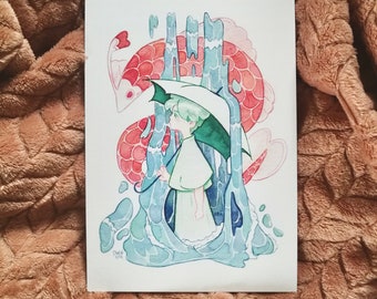 Print aquarelle - illustration originale - cascade