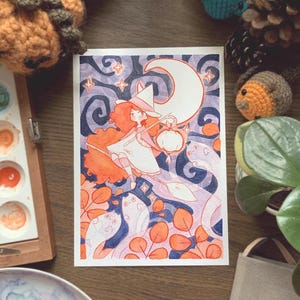 Druck Aquarell Hexe - Hexe - Dekoration - Halloween
