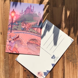 Carte postale sorcière - Carte postale - Illustration - Paysage - Halloween