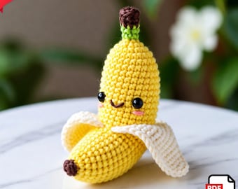 Patrón de amigurumi de plátano a crochet – Peluche kawaii para hacer tú mismo (Descarga en PDF)