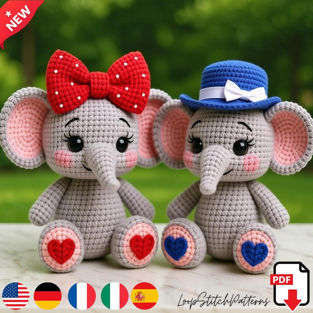 Elephant Amigurumi Crochet Pattern – DIY Plush Couple (PDF Download) - Etsy