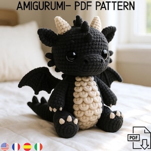 Amigurumi Dark Dragon Crochet Pattern, Instant PDF Download, DIY Stuffed Toy Tutorial, Baby Shower Gift, Digital, Handmade, kawaii fantasy