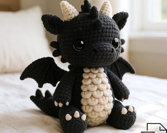 Amigurumi Dark Dragon Crochet Pattern, Stuffed Toy Tutorial (PDF)