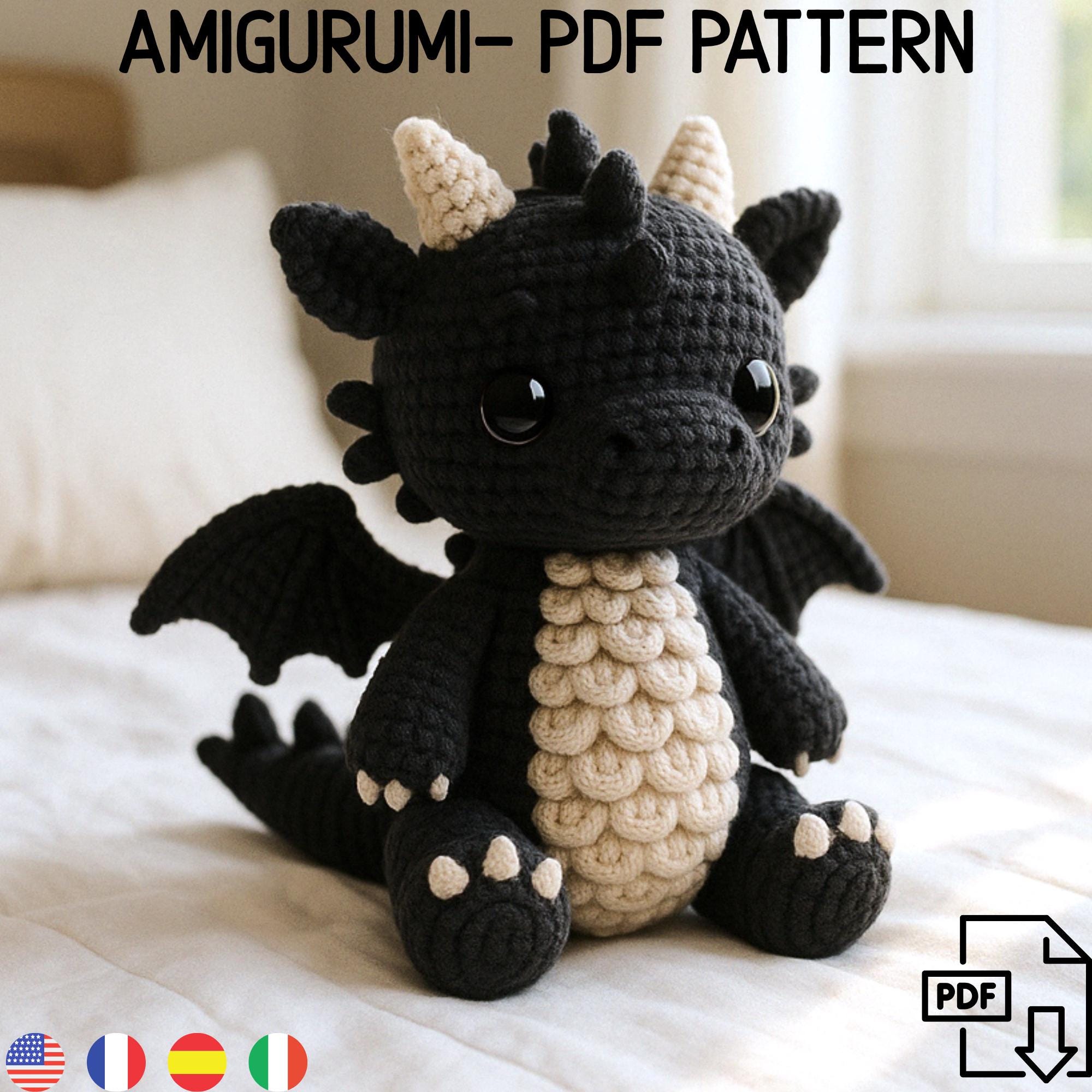 Amigurumi Dark Dragon Crochet Pattern, Stuffed Toy Tutorial (PDF