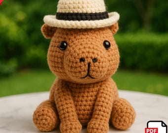 Amigurumi Capybara Crochet Pattern – DIY Kawaii Plushie with Hat (PDF Download)