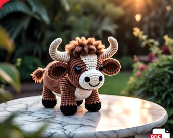 Schema Amigurumi Toro all'uncinetto, tutorial sui peluche della fattoria (download PDF)