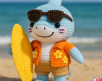 Amigurumi Surfer Shark Crochet Pattern – Plushie DIY Tutorial (PDF Download)