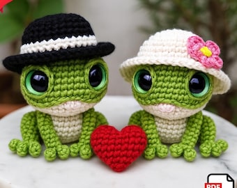 Patron au crochet pour couple de grenouilles Amigurumi - Peluche kawaii à faire soi-même (téléchargement PDF)