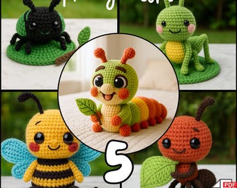 Amigurumi Insekten-Set Häkelanleitung, einfache DIY-Plüschtier-Anleitung, Ameise, Raupe, Biene, Heuschrecke & Käfer, PDF-Download, Geschenk für Kinder.
