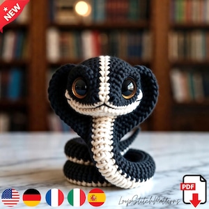 Schema PDF per realizzare un cobra reale amigurumi all'uncinetto, un simpatico serpente di peluche, un rettile giocattolo all'uncinetto, un progetto fai da te facile, download digitale.