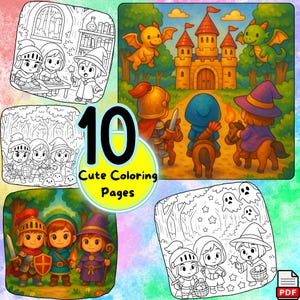 Libro da Colorare Avventure Fantasiose per Bambini – 10 Pagine PDF Stampabili con Disegni Divertenti ed Educativi – Divertimento Creativo