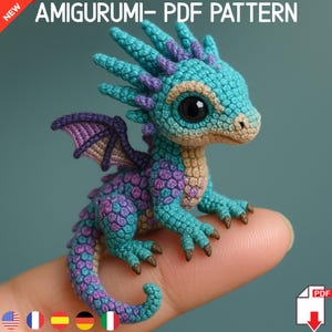 Amigurumi 3D Kleiner Drachen Häkelanleitung – Einfaches DIY Plüsch-Tutorial, Niedliches Kawaii Stofftier, Sofortiger PDF-Download
