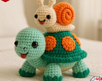 Amigurumi Turtle and Snail Crochet Pattern – Stuffed Toy DIY Tutorial, Instant Digital PDF Download, Baby Shower Gift, Handmade Plushie