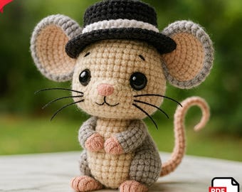 Amigurumi Mouse with Hat Crochet Pattern – Easy DIY Plushie Tutorial, Cute Kawaii Stuffed Animal, PDF Download, Unique Gift Idea