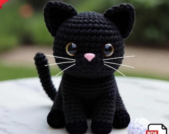 Amigurumi Black Cat – Crochet Pattern – Easy DIY Plushie Tutorial, Cute Kawaii Stuffed Animal, PDF Download.