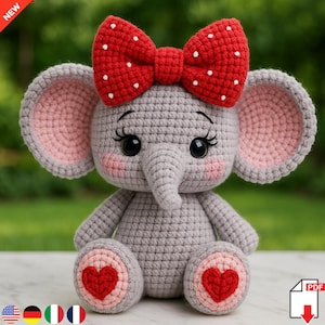 Haakpatroon babyolifant amigurumi – eenvoudige zelfstudie plushie, schattige kawaii knuffel, pdf-download, kraamcadeau