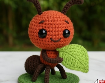 Amigurumi Ant Crochet Pattern – DIY Plushie with Leaf (PDF Download)