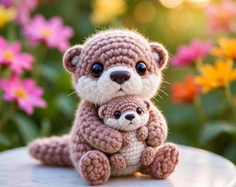 Otter Amigurumi Pattern PDF, Mother & Baby Plush Tutorial, Cute Crochet Animal Digital Download