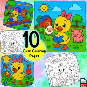 Livre de Coloriage : Scènes Mignonnes de Petits Canards, Dessins à Imprimer pour Enfants, Téléchargement PDF Instantané – Amusement Créatif