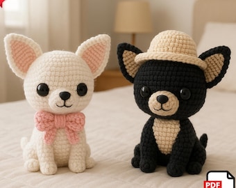 Amigurumi Chihuahua Dogs Crochet Pattern (Boy & Girl) – Easy DIY Plushie Tutorial, Cute Kawaii Stuffed Animals, PDF Download, Gift for Kids