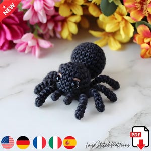 Padrão de crochê em PDF de aranha preta fofa em amigurumi – Brinquedo de pelúcia fácil para iniciantes, aranha de Halloween faça você mesmo
