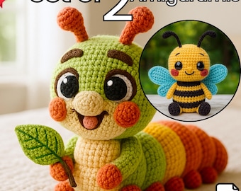 Amigurumi Insect Crochet Pattern – Caterpillar and Bee 2-Pack – Easy DIY Plushie Tutorial, Cute Kawaii Stuffed Animals, PDF Download
