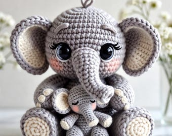 Elephant Mother and Baby Amigurumi Pattern PDF, Safari Animal Plush Tutorial, Crochet Toy Digital Download
