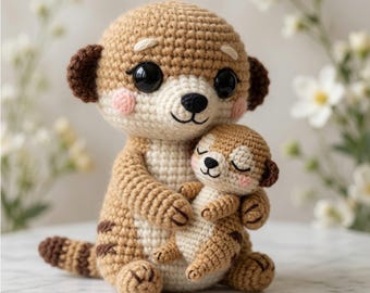 Meerkat Mother and Baby Amigurumi Pattern PDF, Safari Animal Plush Tutorial, Crochet Toy Digital Download
