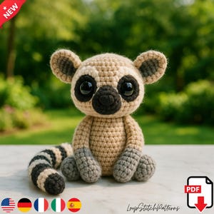 Amigurumi Lemur Häkelanleitung – Einfaches DIY Plüsch-Tutorial, Süßes Kawaii Stofftier, PDF-Download, Einzigartige Geschenkidee