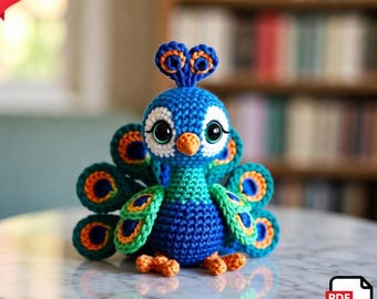 Peacock Amigurumi Crochet Pattern PDF, Cute Colorful Bird Plush, Easy DIY Crochet Animal, Digital Download