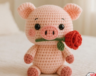 Amigurumi Pig Crochet Pattern – DIY Kawaii Plush with Roses (PDF Download)