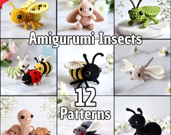 12 Mini Insect Amigurumi Patterns, Bee, Caterpillar, Ladybug, Ant, Tiny Crochet Bug Bundle, Kawaii Plush PDF