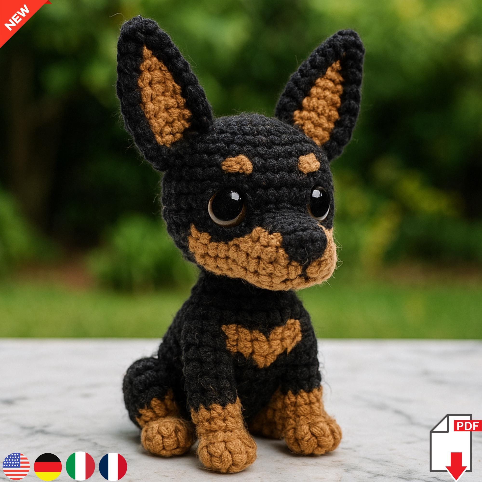 Amigurumi Doberman Dog Crochet Pattern – Easy DIY Plushie Tutorial, Cute Kawaii Stuffed Animal, Instant PDF Download, Gift for Kids