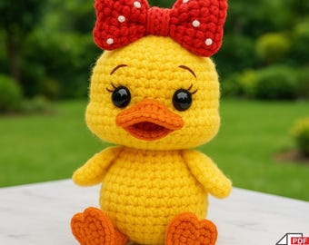 Crochet Duck with Bow Amigurumi Pattern – DIY Plushie (PDF Download)