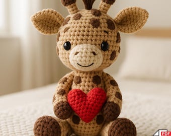 Crochet Giraffe Hugging Heart Pattern – Amigurumi Plushie (PDF Download)