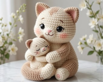 Cat Mother and Baby Amigurumi Pattern PDF, Kitten Plush Tutorial, Crochet Toy Digital Download